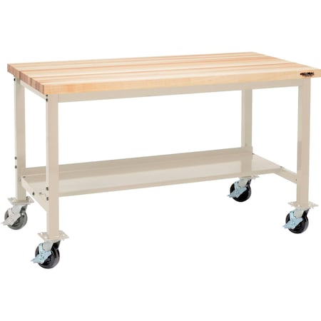 Global Industrial Mobile Workbench, 60 x 30in, Square Tubular Leg, Maple Square Edge, Tan 253975TN